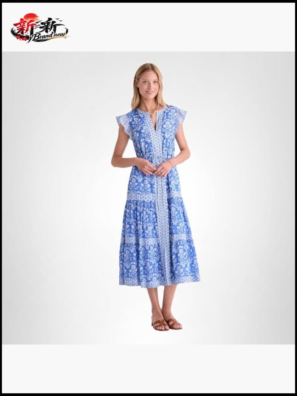 Women's Floral Maxi A-Line Cutaway Tank Dress with Adjustable Tie Waist